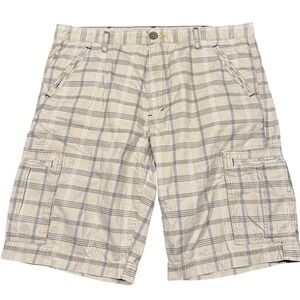 Vintage Levis SilverTab Shorts Mens 38 Beige Cargo Plaid Y2K Surf Skater